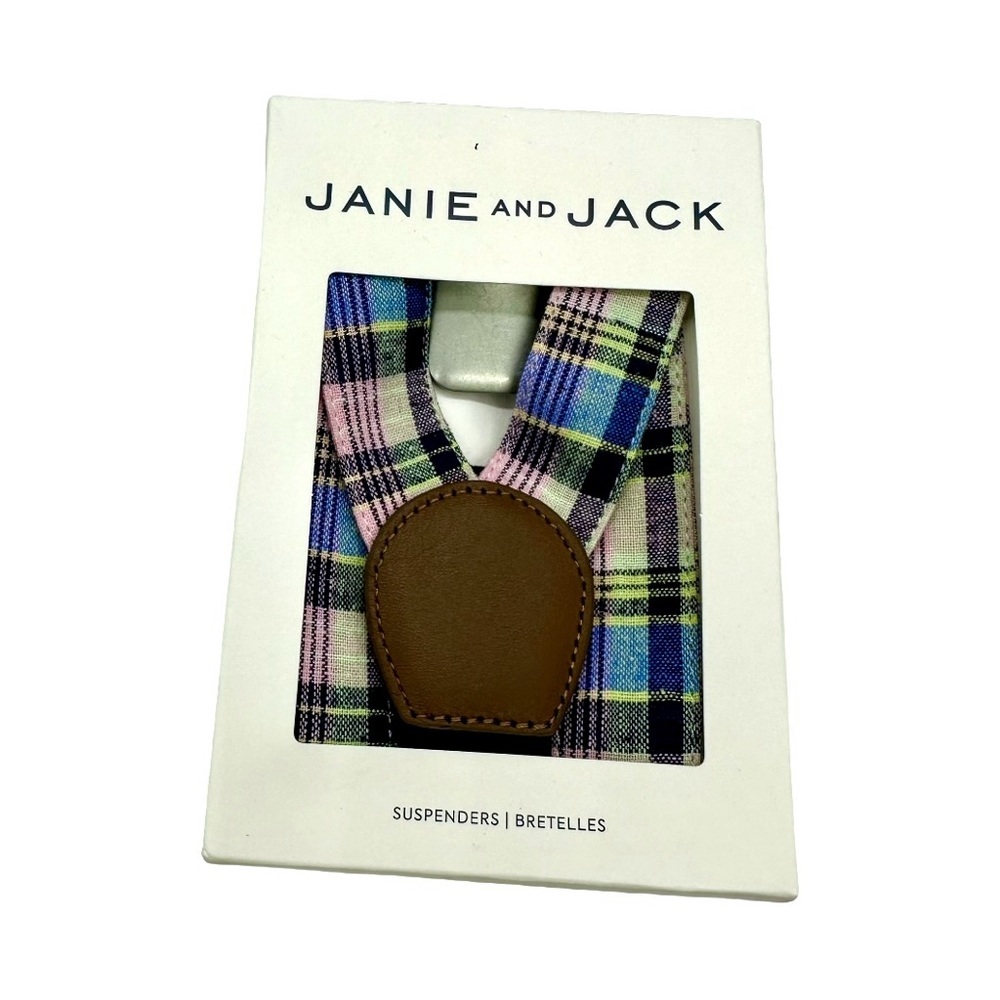 NWT New Janie and Jack Pastel Linen Blend Plaid Suspenders, Formal Wear, Boys,